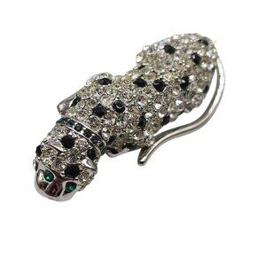 Kenneth Jay Lane Avon Panther Pin With Clear Black Green Rhinestones in Box